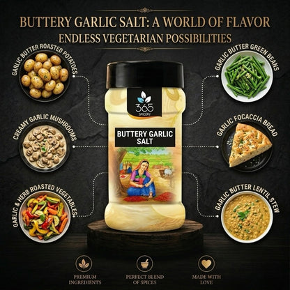 Buttery Garlic Salt | Rich Savoury Seasoning | No Artificial Flavours | Vegan | 365 Spicery