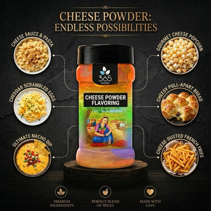 Cheese Powder | Savoury Dehydrated Seasoning for Instant Mixes | Premium Quality | Gluten-Free | 365 Spicery