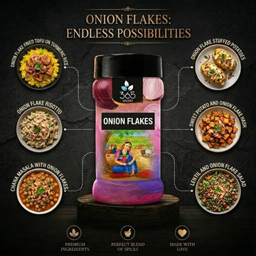 Onion Flakes | Dehydrated Vegetable Bits for Instant Mixes | No Artificial Colours | Natural Taste | 365 Spicery