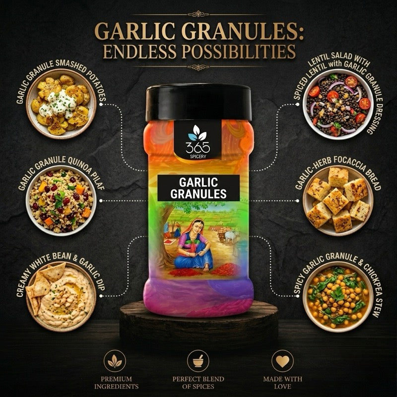 Garlic Granules | Dehydrated Seasoning for Soups & Stews | Vegan | Gluten-Free | Natural Ingredients | 365 Spicery