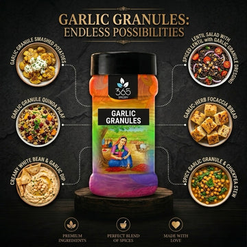 Garlic Granules | Dehydrated Seasoning for Soups & Stews | Vegan | Gluten-Free | Natural Ingredients | 365 Spicery