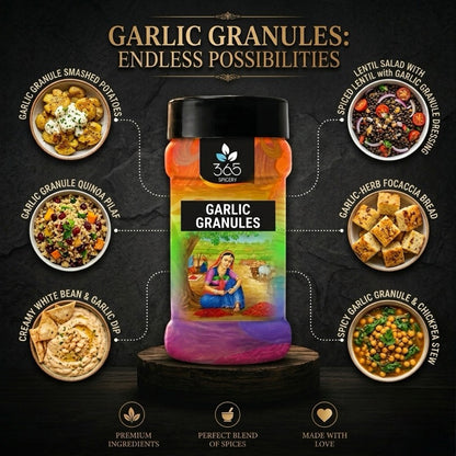 Garlic Granules | Dehydrated Seasoning for Soups & Stews | Vegan | Gluten-Free | Natural Ingredients | 365 Spicery