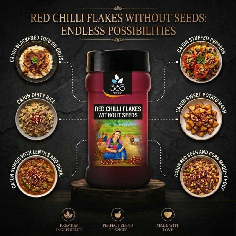 RED CHILLI FLAKES WITHOUT SEEDS | Pure Pungent Spice for Pizza & Pasta | Vegan | No Artificial Colours | Premium Quality | 365 Spicery