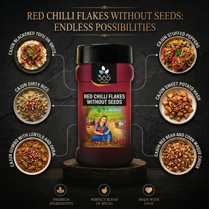 RED CHILLI FLAKES WITHOUT SEEDS | Pure Pungent Spice for Pizza & Pasta | Vegan | No Artificial Colours | Premium Quality | 365 Spicery