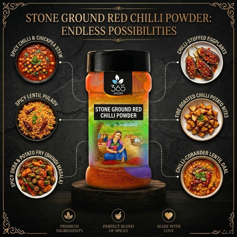 Stone Ground Red Chilli Powder | Traditional Texture for Gravies | Natural | 365 Spicery