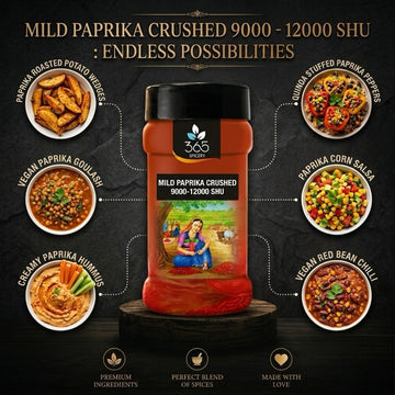 Mild Paprika Crushed 9000 - 12000 SHU | Subtle Flavor for Curries | Vegan | 365 Spicery