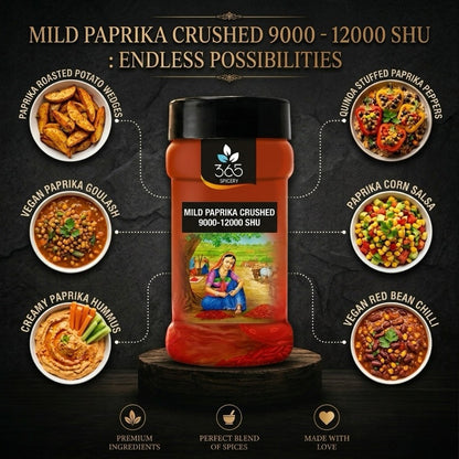 Mild Paprika Crushed 9000 - 12000 SHU | Subtle Flavor for Curries | Vegan | 365 Spicery
