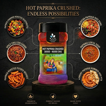 Hot Paprika Crushed 30000 - 40000 SHU | Fiery Texture for Dry Rubs | No MSG | 365 Spicery