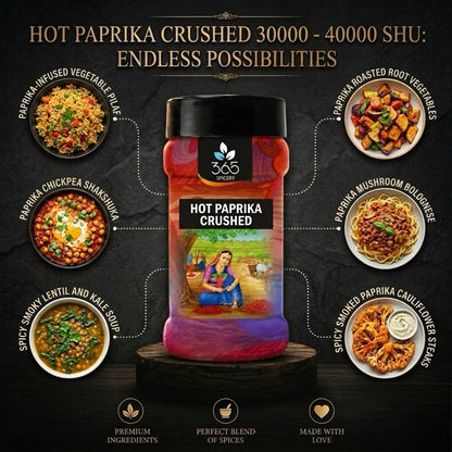 Hot Paprika Crushed 30000 - 40000 SHU | Fiery Texture for Dry Rubs | No MSG | 365 Spicery