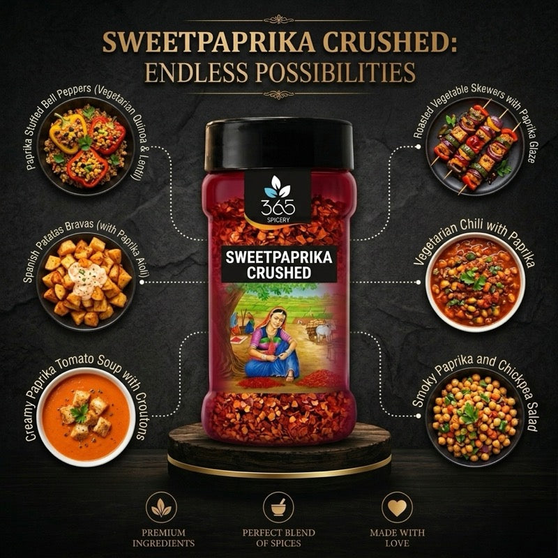 Sweet Paprika Crushed | Mild & Aromatic for Recipes | Vegan | No Artificial Colours | 365 Spicery