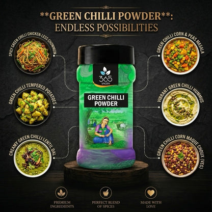 Green Chilli Powder | Fresh Zesty Spice for Gravies | Premium Quality | No MSG | 365 Spicery