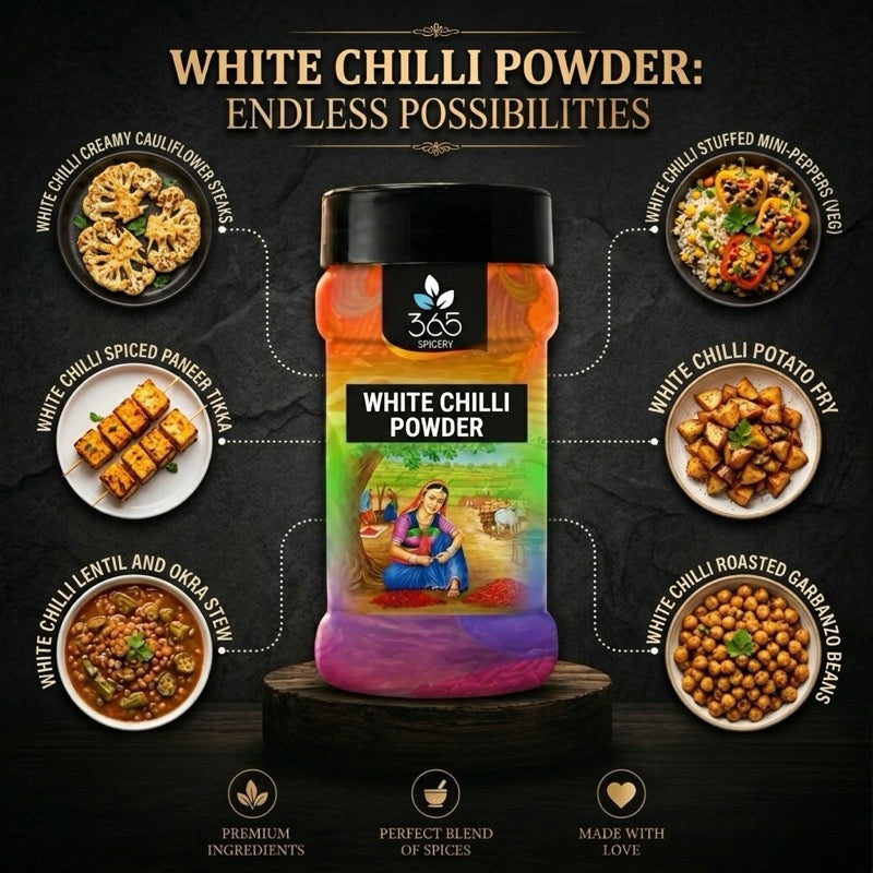 White Chilli Powder | Subtle Heat for Gourmet Recipes | Natural Ingredients | 365 Spicery