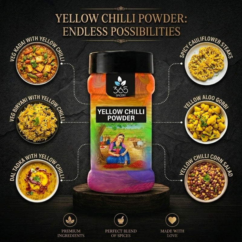 Yellow Chilli Powder | Unique Mild Spice for Curries | Vegan | No Artificial Colours | 365 Spicery