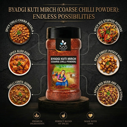 Byadgi Kuti Mirch | Coarse Texture for Vibrant Curries | Vegan | No Artificial Flavours | 365 Spicery