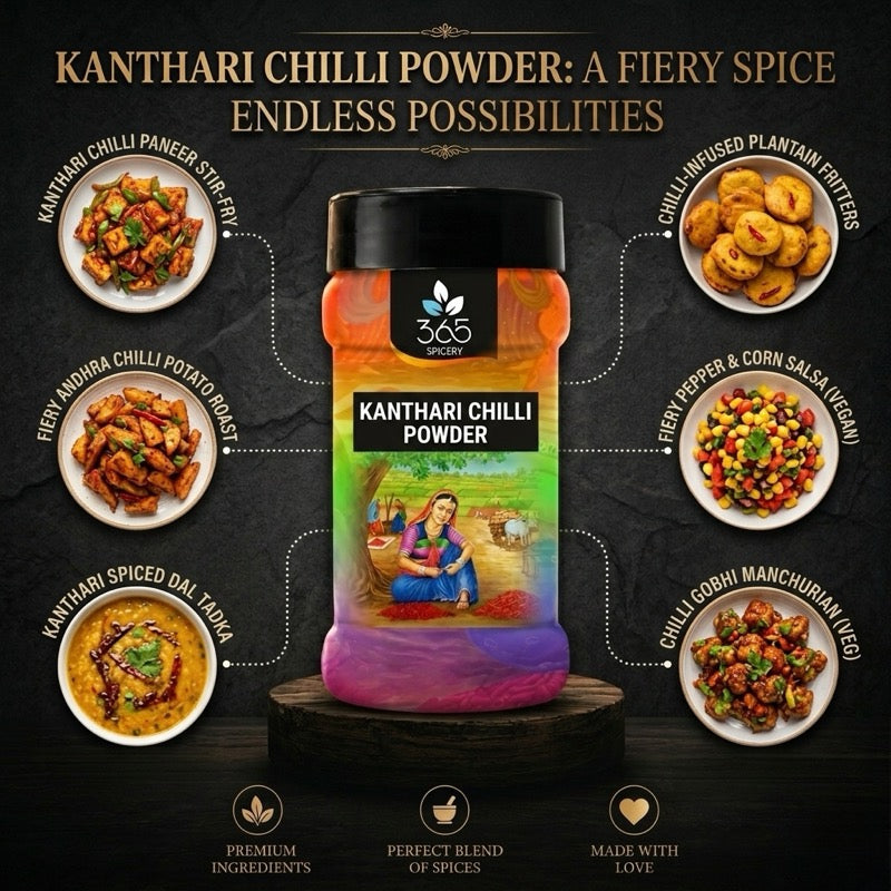 Kanthari Chilli Powder | Pure Bird-Eye Spice for Spicy Recipes | Vegan | No Artificial Flavours | 365 Spicery