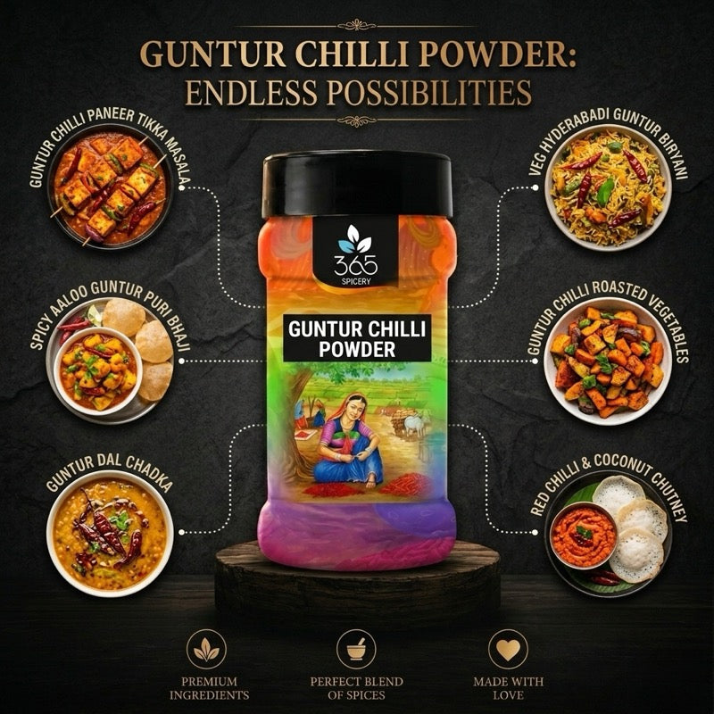 Guntur Chilli Powder | Extra Spicy for Authentic Gravies | Premium Quality | No MSG | 365 Spicery