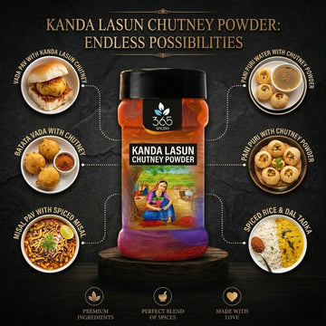 Kanda Lasun Chutney Powder | Authentic Maharashtrian Garlic Dip | Premium Quality | 365 Spicery