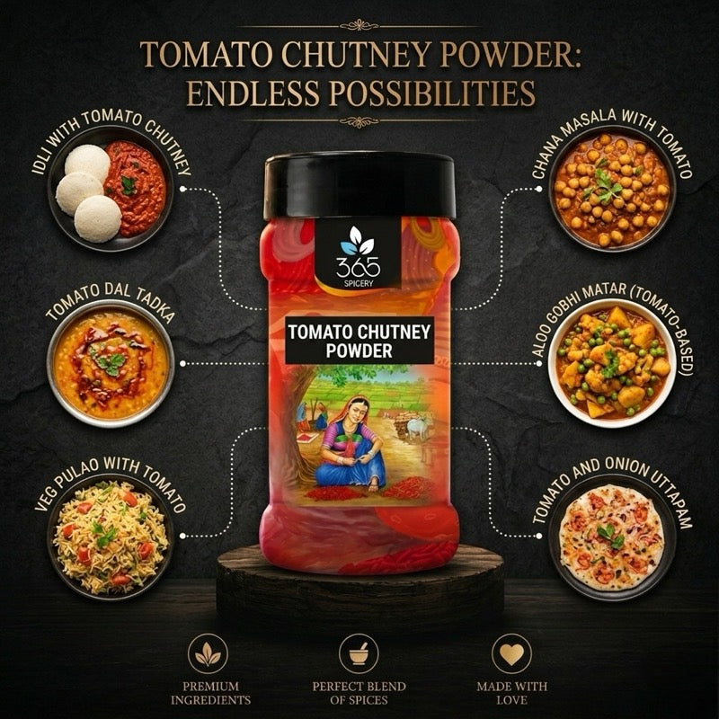 Tomato Chutney Powder | Tangy & Versatile Snack Condiment | No Artificial Colours | 365 Spicery