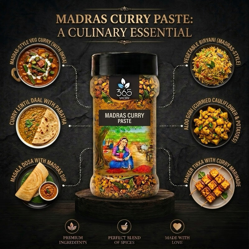 Madras Curry Paste | Robust South Indian Spice Base | No MSG | Natural Ingredients | Premium Quality | 365 Spicery