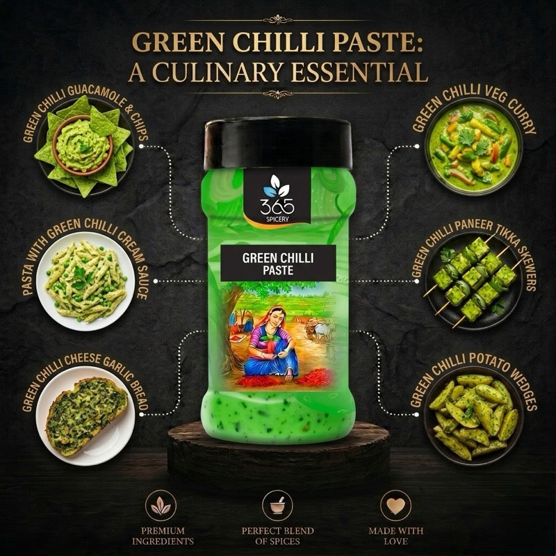 Green Chilli Paste | Fresh Spicy Culinary Base | No Artificial Flavours | Natural Ingredients | 365 Spicery