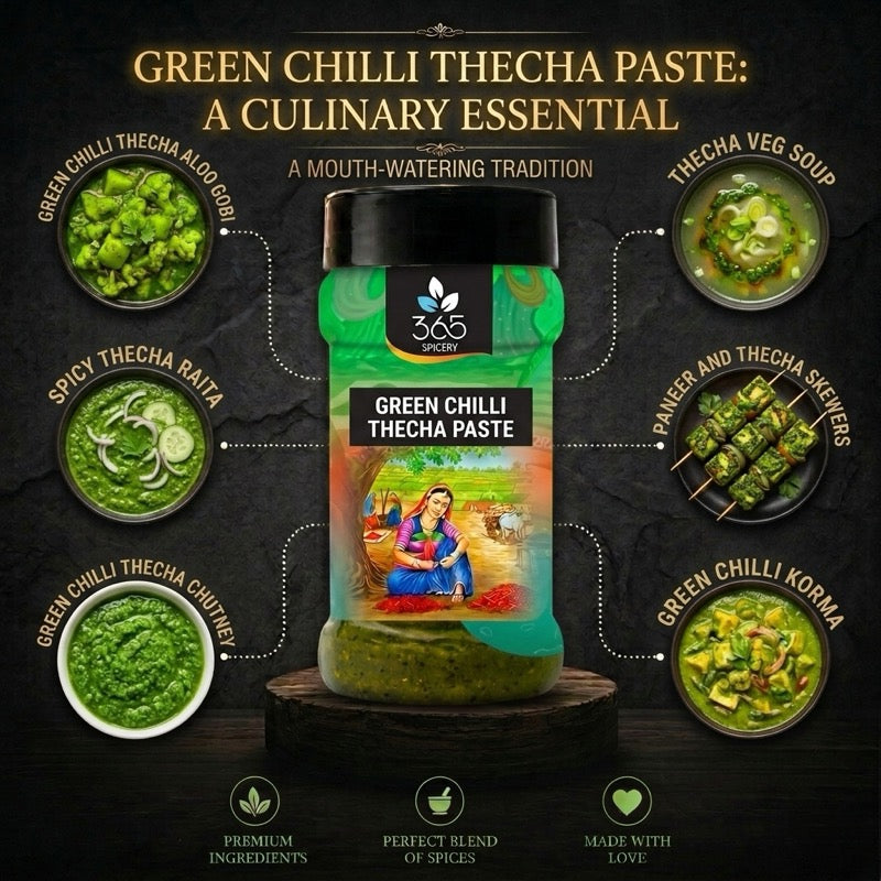 Green Chilli Thecha Paste | Spicy Traditional Relish | Vegan | No Artificial Flavours | 365 Spicery