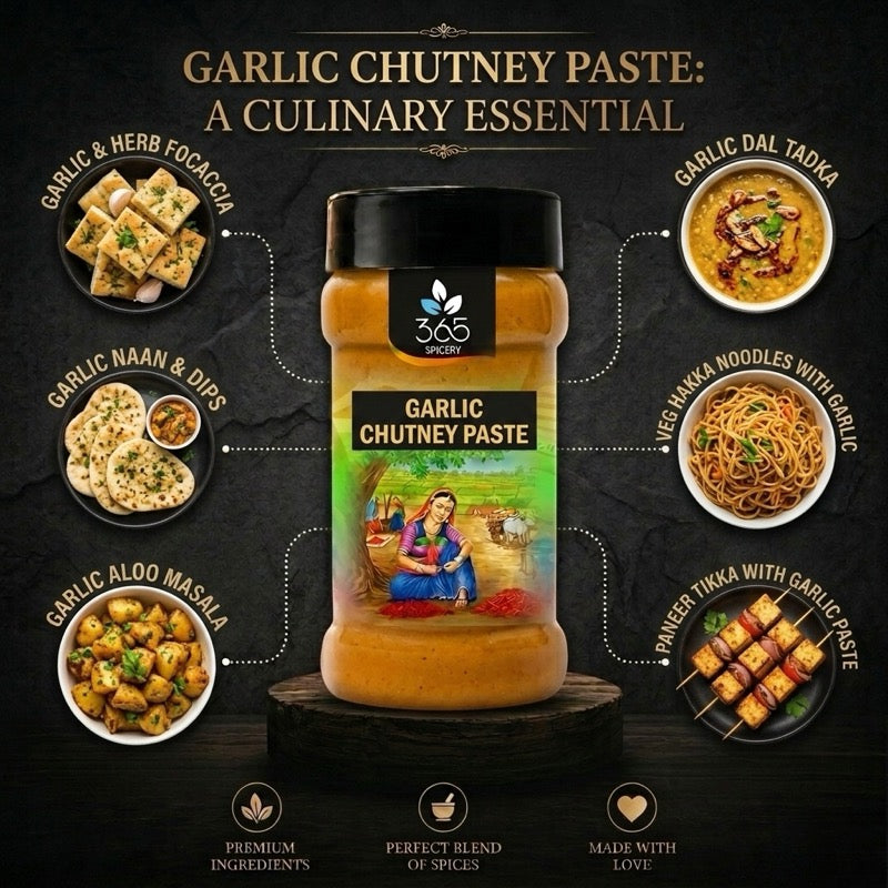 GARLIC CHUTNEY PASTE | Spicy Condiment | Vegan | No Artificial Flavours | Made in India | 365 Spicery