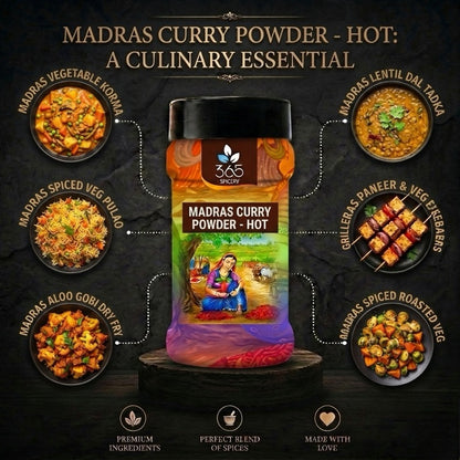 Madras Curry Powder - Hot | Bold South Indian Spice Mix | Natural Ingredients | Gluten-Free | 365 Spicery