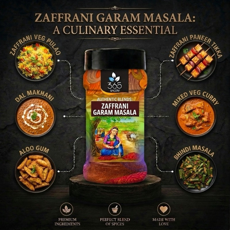 Zaffrani Garam Masala | Premium Saffron Infused Blend | Natural Ingredients | Gluten-Free | 365 Spicery