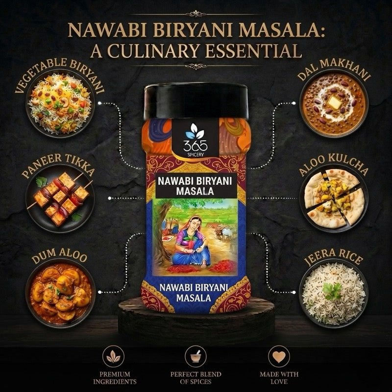 Nawabi Biryani Masala | Royal Aromatic Rice Seasoning Blend | Vegan | Natural Ingredients | No Artificial Colours | 365 Spicery