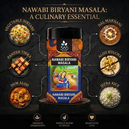 Nawabi Biryani Masala | Royal Aromatic Rice Seasoning Blend | Vegan | Natural Ingredients | No Artificial Colours | 365 Spicery