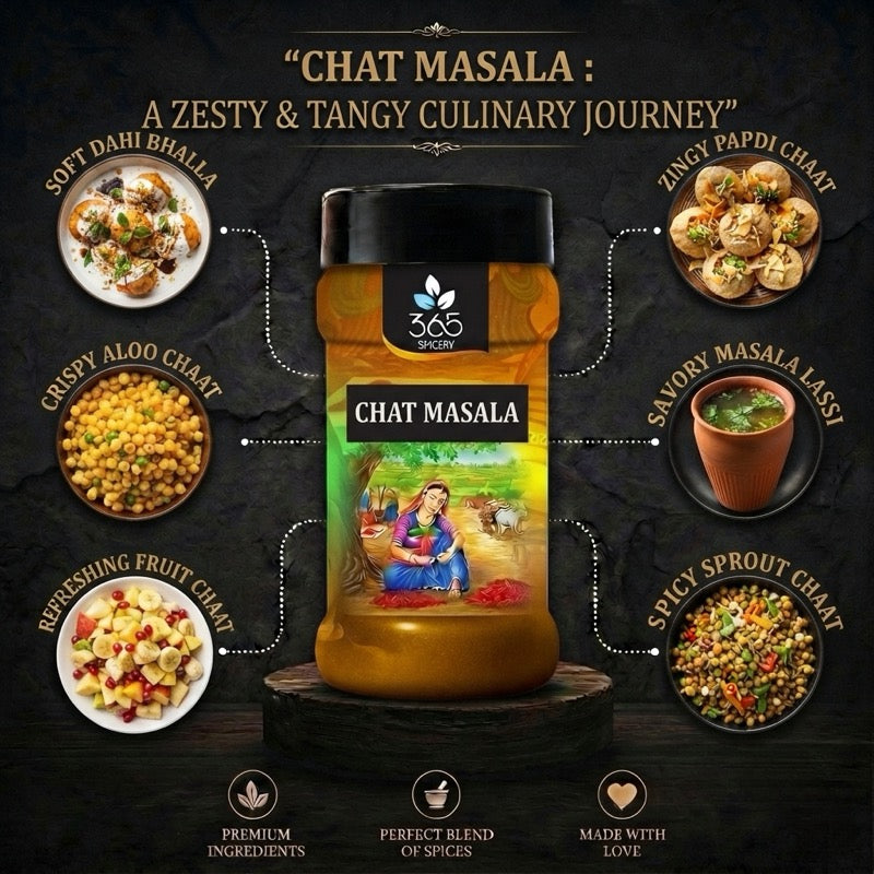 CHAT Masala | Tangy Zesty Sprinkle for Street Food | Vegan | Gluten-Free | No Artificial Colours | 365 Spicery