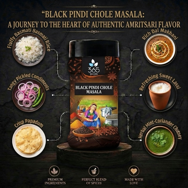 Black Pindi Chole Masala | Traditional Dark Chickpea Curry Blend | Vegan | No Artificial Colours | 365 Spicery