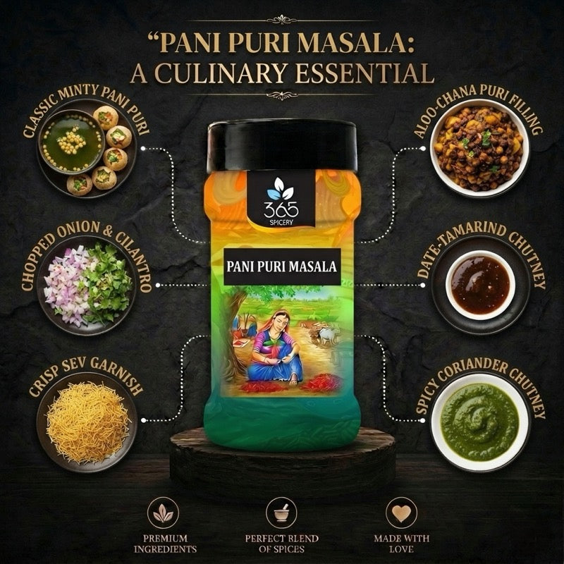 Pani Puri Masala | Classic Tangy Street Food Water Blend | Vegan | Gluten-Free | No Artificial Colours | 365 Spicery