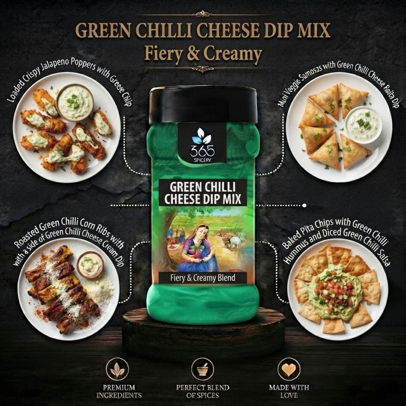 GREEN CHILLI CHEESE DIP MIX | Bold Spicy Seasoning | No Artificial Flavours | Made in India | Party Ready | 365 Spicery