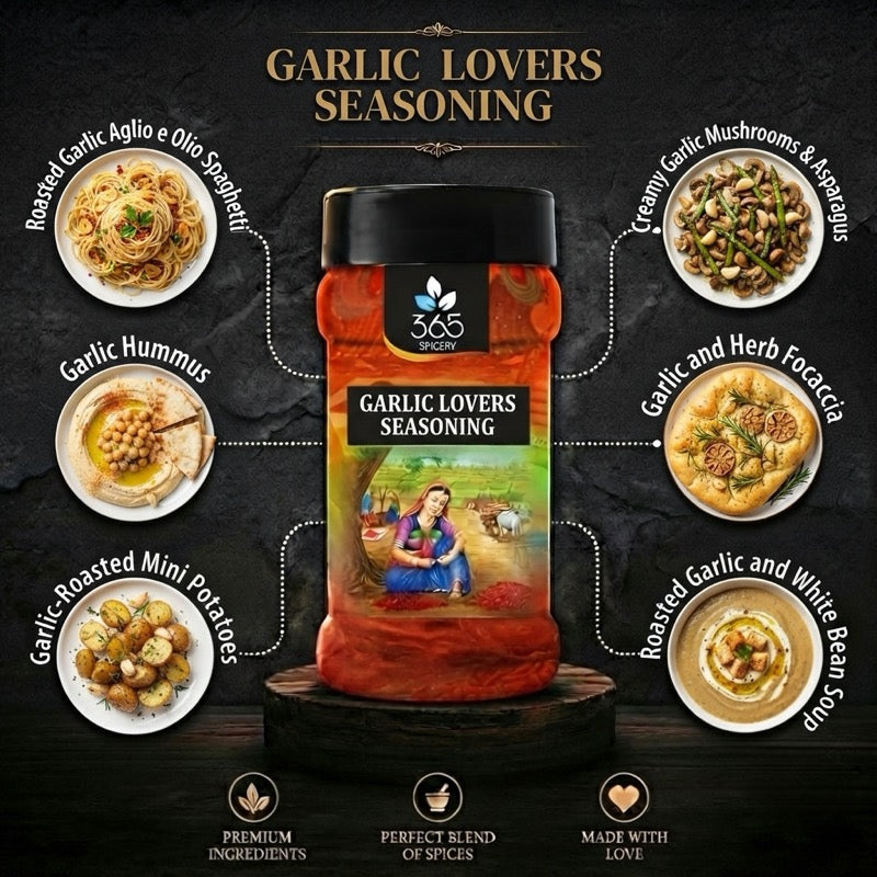 Garlic Lovers Seasoning | Intense Aromatic Blend for Snacks | Premium Quality | No MSG | Gluten-Free | 365 Spicery