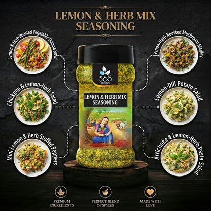 Lemon & Herb Mix | Refreshing Savoury Blend for Snacks | Vegan | No Artificial Flavours | Premium Quality | 365 Spicery