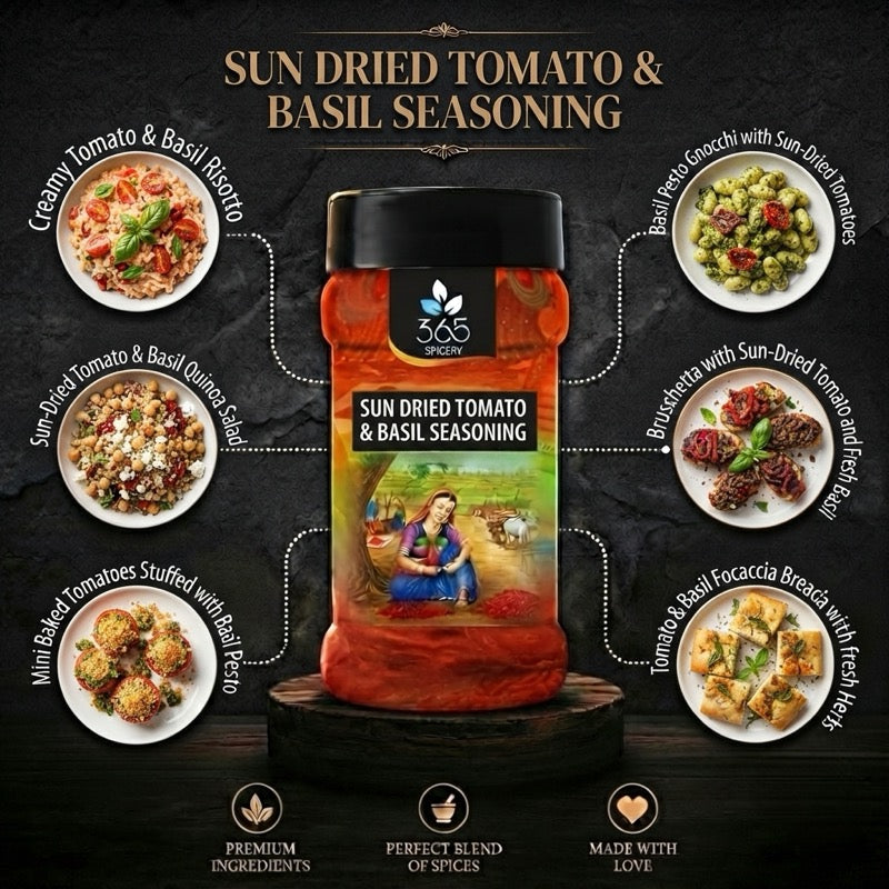 Sun Dried Tomato & Basil Seasoning | Gourmet Italian Blend | Natural | No Artificial Flavours | 365 Spicery