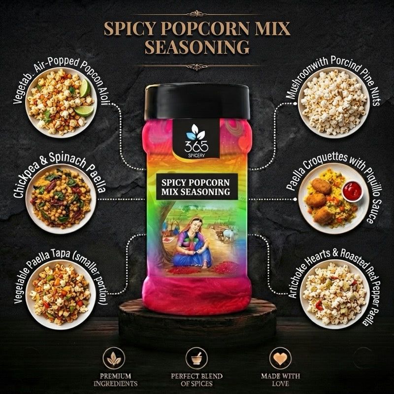 Spicy Popcorn Mix | Bold Chilli Snack Seasoning | Natural Ingredients | No Artificial Colours | 365 Spicery