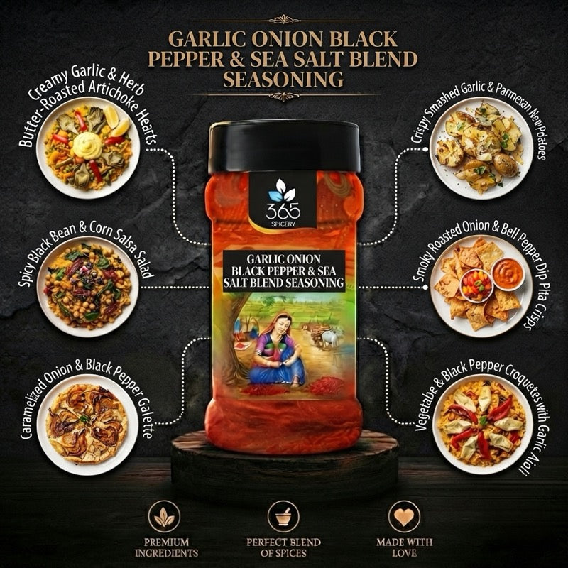 Garlic, Onion, Black pepper And Sea Salt Blend | Savoury Seasoning | No MSG | Made in India | 365 Spicery