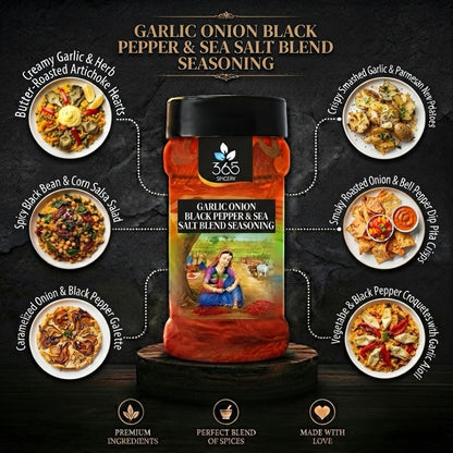 Garlic, Onion, Black pepper And Sea Salt Blend | Savoury Seasoning | No MSG | Made in India | 365 Spicery