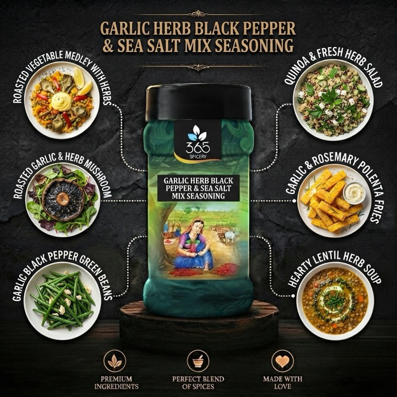Garlic, Herb, Black pepper And Sea Salt Mix | Gourmet Seasoning | Vegan | No Artificial Flavours | 365 Spicery