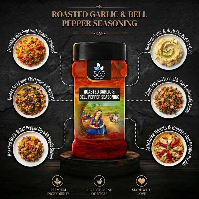 Roasted Garlic And Bell Pepper Seasoning | Savoury Grill Rub | Natural | No Artificial Colours | 365 Spicery