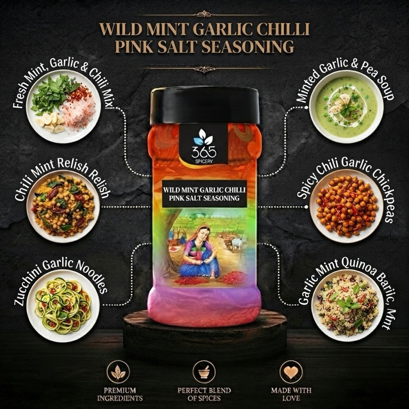 Wild Mint Garlic Chilli Pink salt | Gourmet Fusion Blend | Natural | No Artificial Colours | 365 Spicery