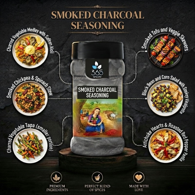 Smoked Charcoal Seasoning | Unique Barbecue Grill Infusion | Vegan | Premium Quality | 365 Spicery