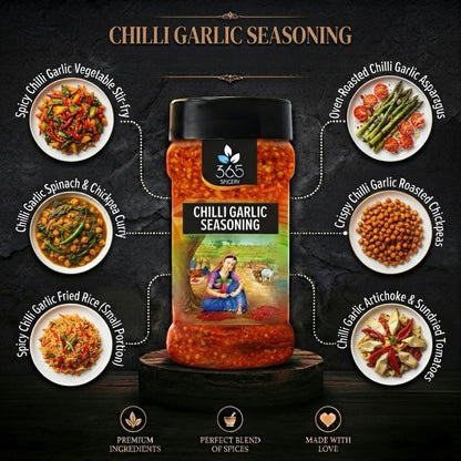 CHILLI GARLIC SEASONING | Bold Zesty Spice Mix for Fries & Popcorn | No MSG | Gluten-Free | 365 Spicery