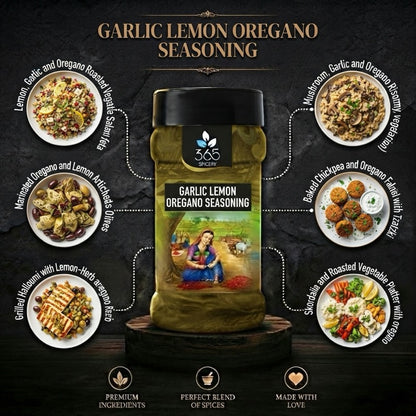 GARLIC LEMON OREGANO SEASONING | Zesty Herb Mix for Fries & Popcorn | No MSG | Gluten-Free | 365 Spicery