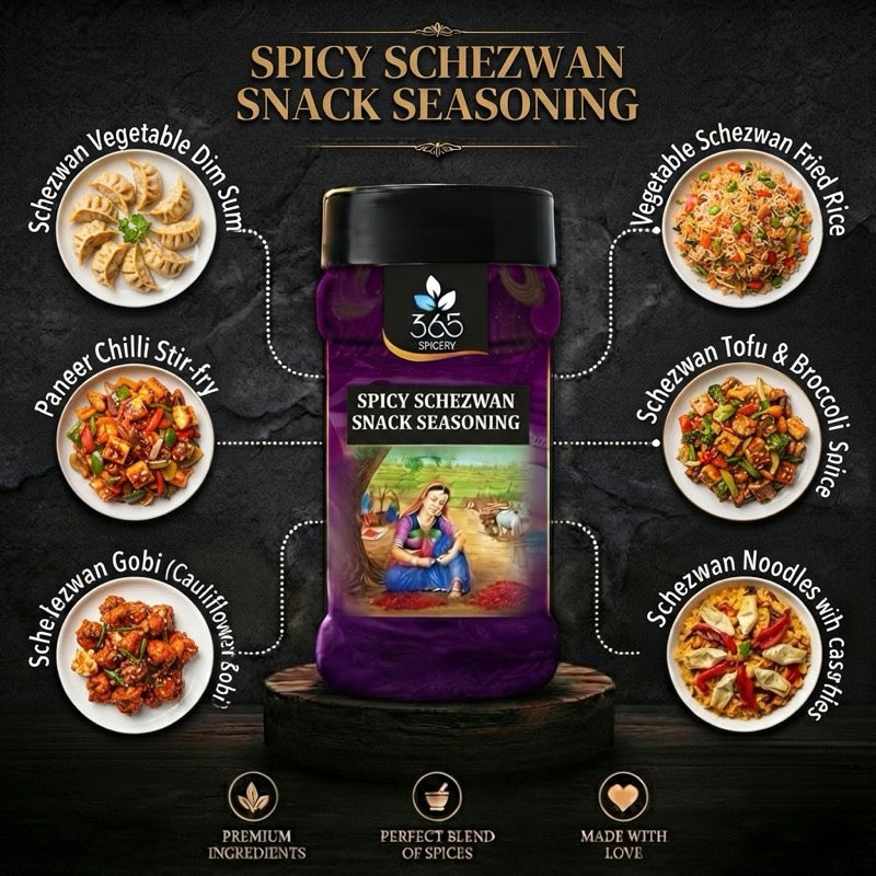 SPICY SCHEZWAN SNACK SEASONING | Fiery Indo-Chinese Blend | Vegan | No Artificial Colours | 365 Spicery