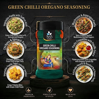 GREEN CHILLI OREGANO SEASONING | Spicy Herb Fusion | Vegan | No Artificial Colours | 365 Spicery