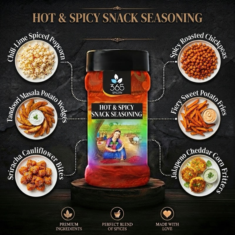 HOT & SPICY SNACK SEASONING | Fiery Blend for Fries | Natural Ingredients | Vegan | 365 Spicery