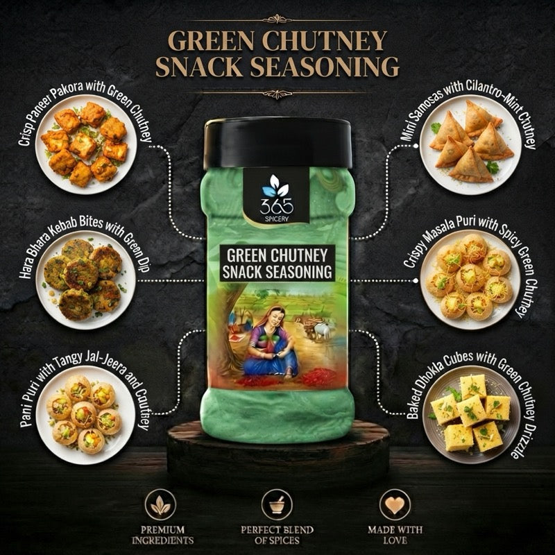 GREEN CHUTNEY SNACK SEASONING | Spicy Herb Blend | No Artificial Flavours | Vegan | 365 Spicery